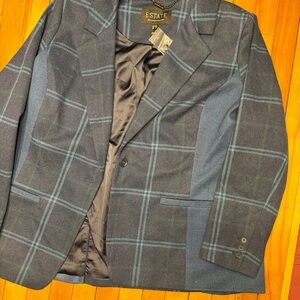 Isaac Mizrahi Navy and Gray Plaid Blazer